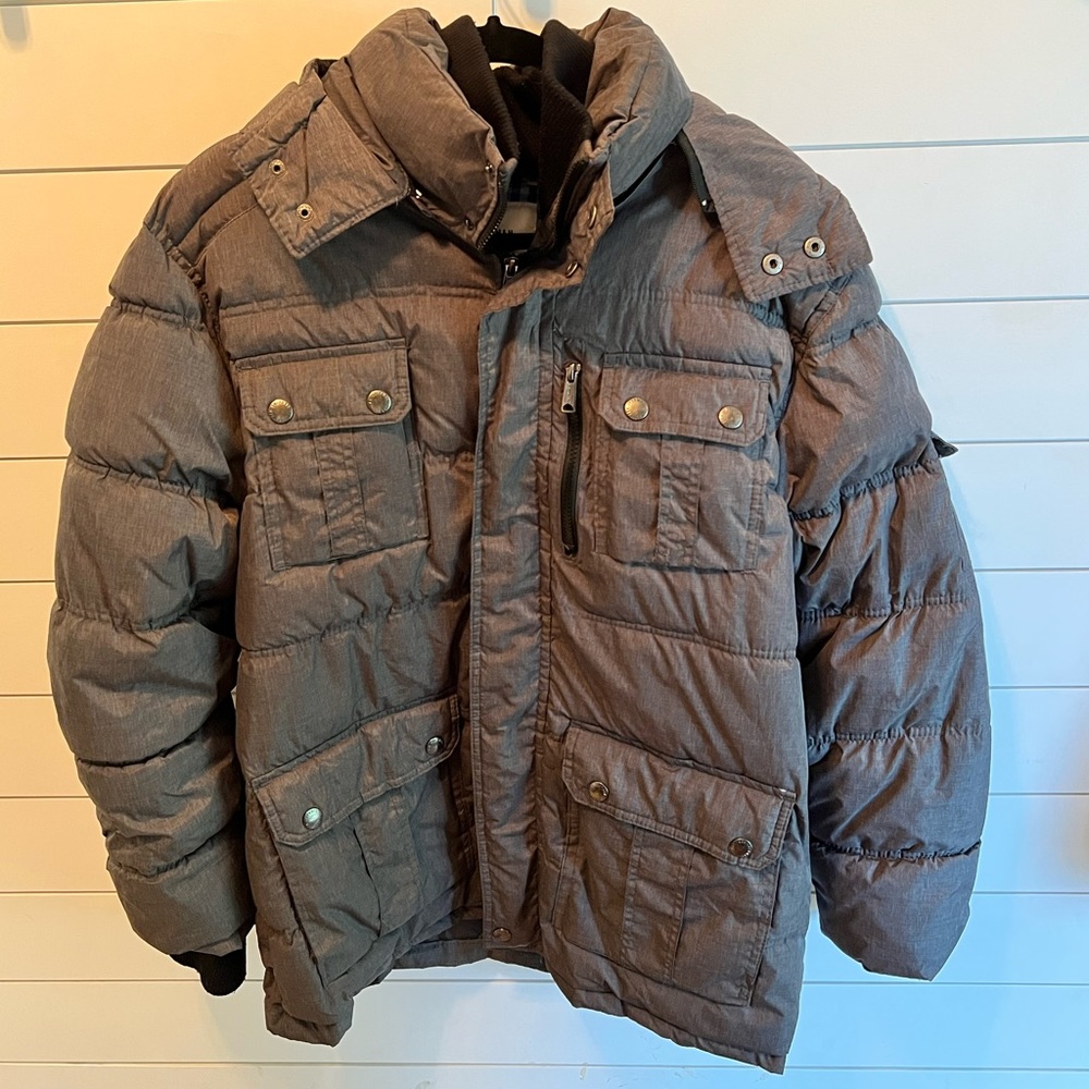 BEN SHERMAN men’s gray hooded puffer coat. Heavy. Barely worn